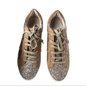 JOIE Tan and Glitter Sneakers